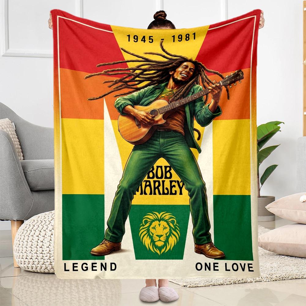Bob Marley Rasta Blanket Durable Comfort Perfect For Chair Livingroom Sofa Four Seasons Universal Playful Design Birthday Christmas Gift Blanket