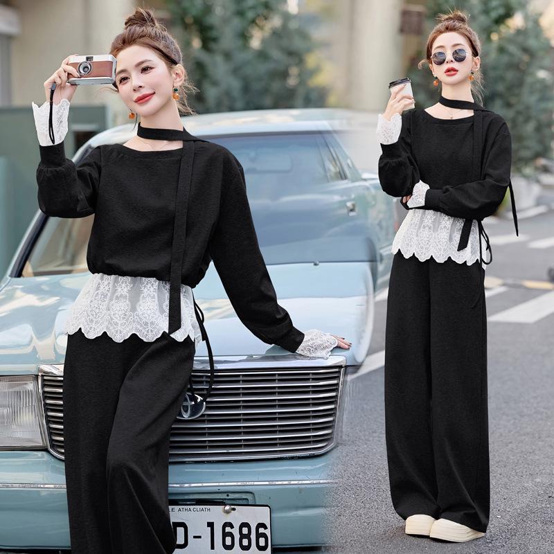 2025 Stilvolles Sweatshirt- und Hosen-Set mit Spitze für Frühling/Herbst