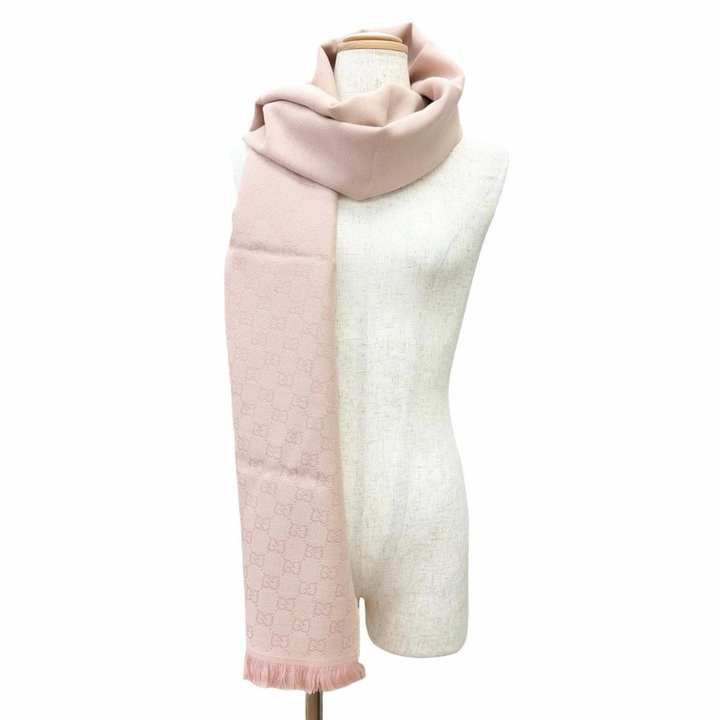 Pristine GUCCI Scarf GG wool scarf Mini fringe pink wool Women 848507 Used