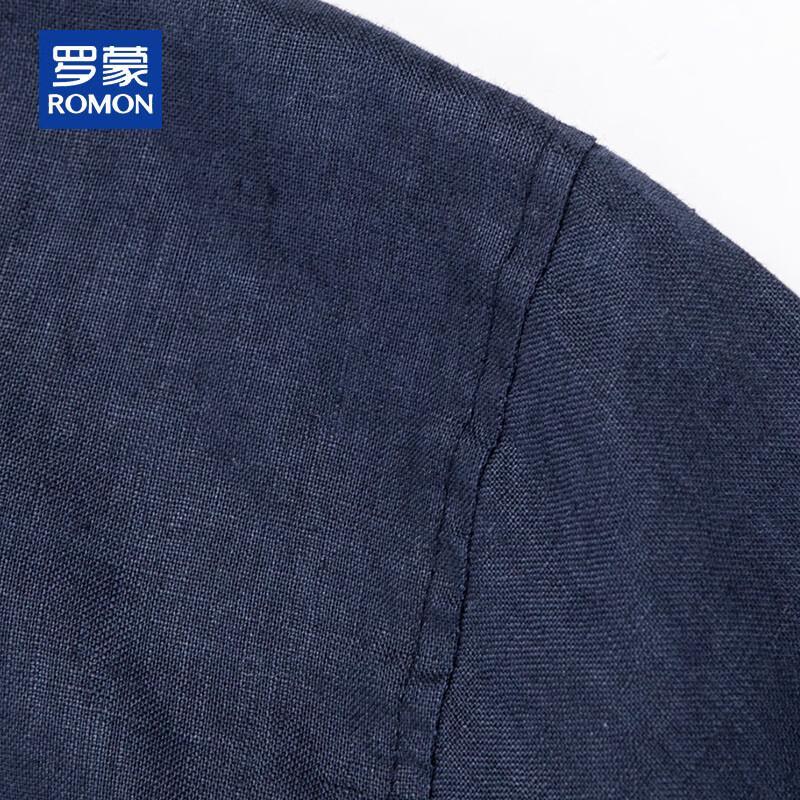 ROMON Men's Chinese Style 100% Linen Long Sleeve Stand Collar Shirt
