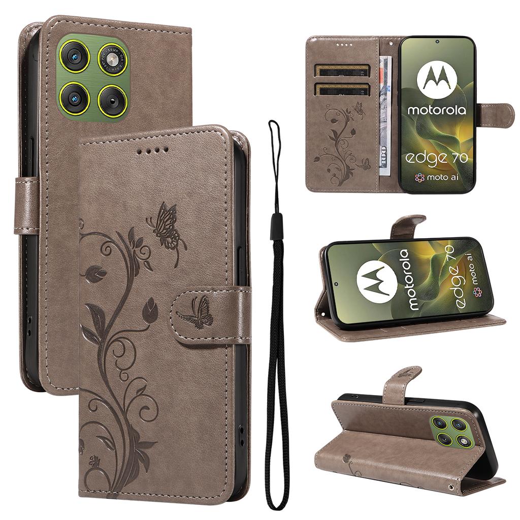 For Motorola Edge 70 5G PU Leather Cases Flower Pattern Wallet Stand Phone Cover with Strap