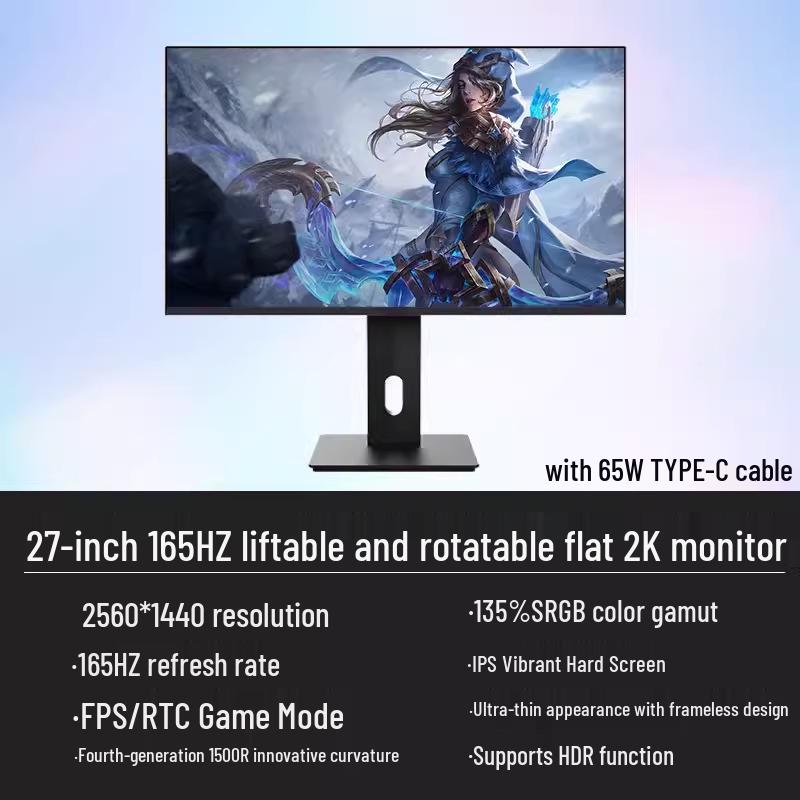 24" Rotating Vertical Monitor, 27" 4K 144Hz IPS Design Secondary Display