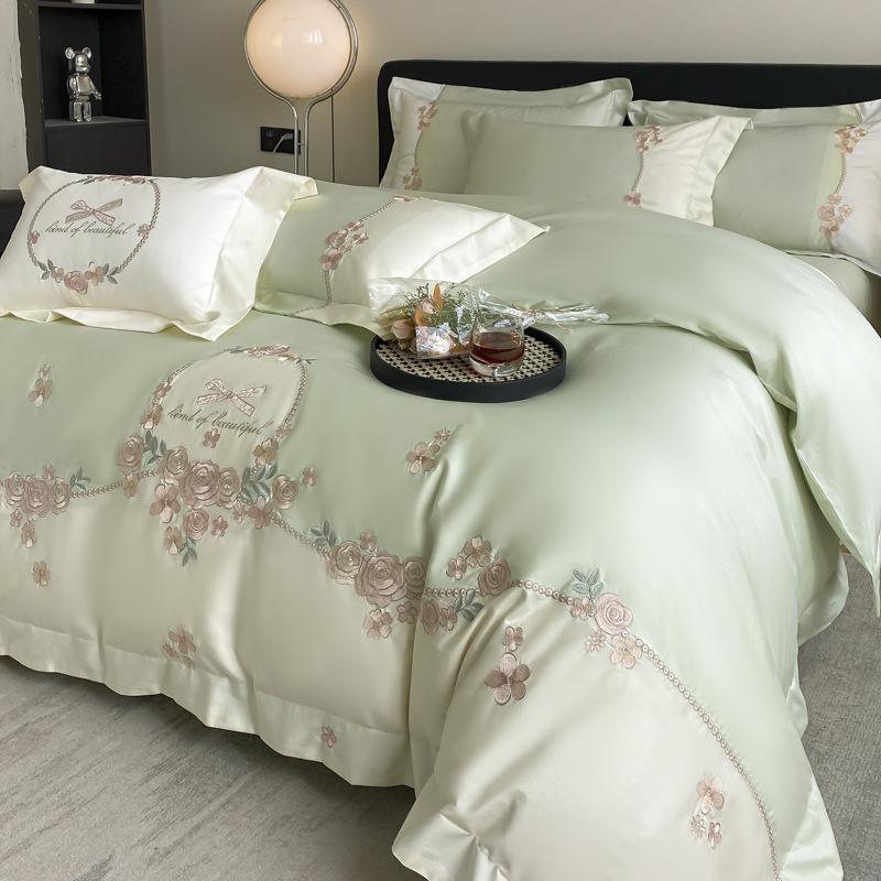 Class A Maternal And Infant Grade High-Grade 180 Long-Staple Cotton 4Pcs Set Cotton Pure Cotton Embroidered Flower Quilt Cover Mattress Sleeping