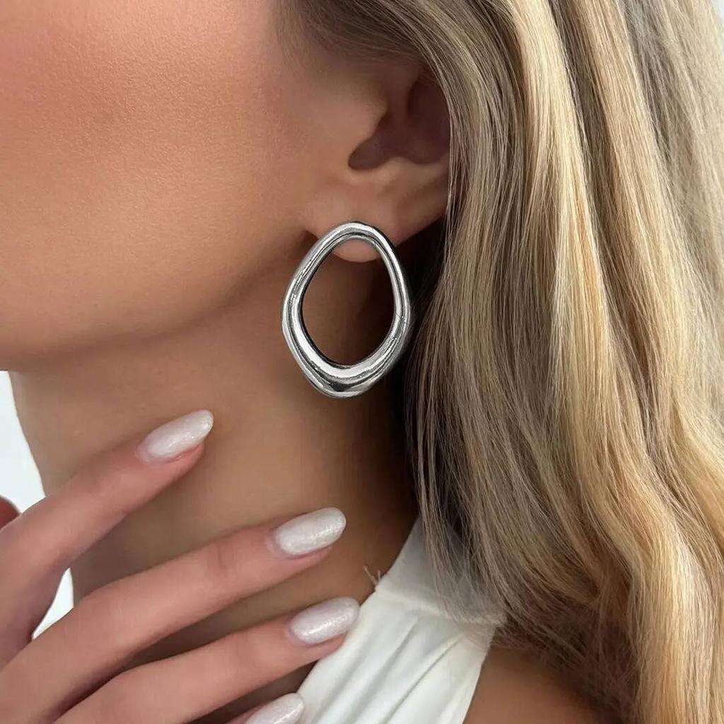 SHIXIN Simple Round Hollow Stud Earrings Metal Earrings Women Fashion Irregula Geometry Ear Cuff Gold Color Piercing Ear Jewelry