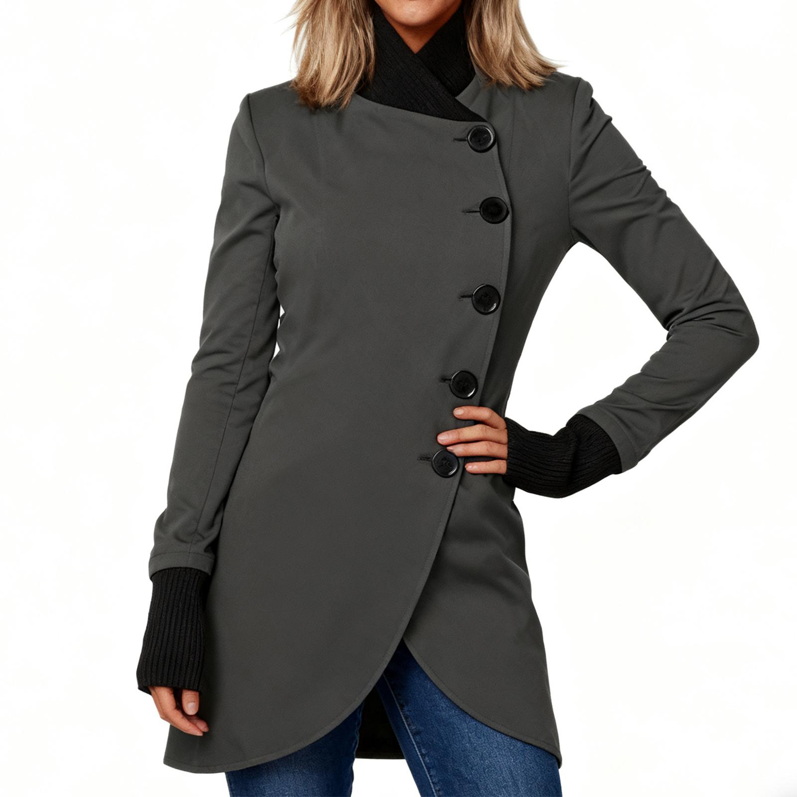 

Women s Casual Fashion Color Single Breasted Lapel Stitching Hem Slit Long Sleeved Jacket Coat S