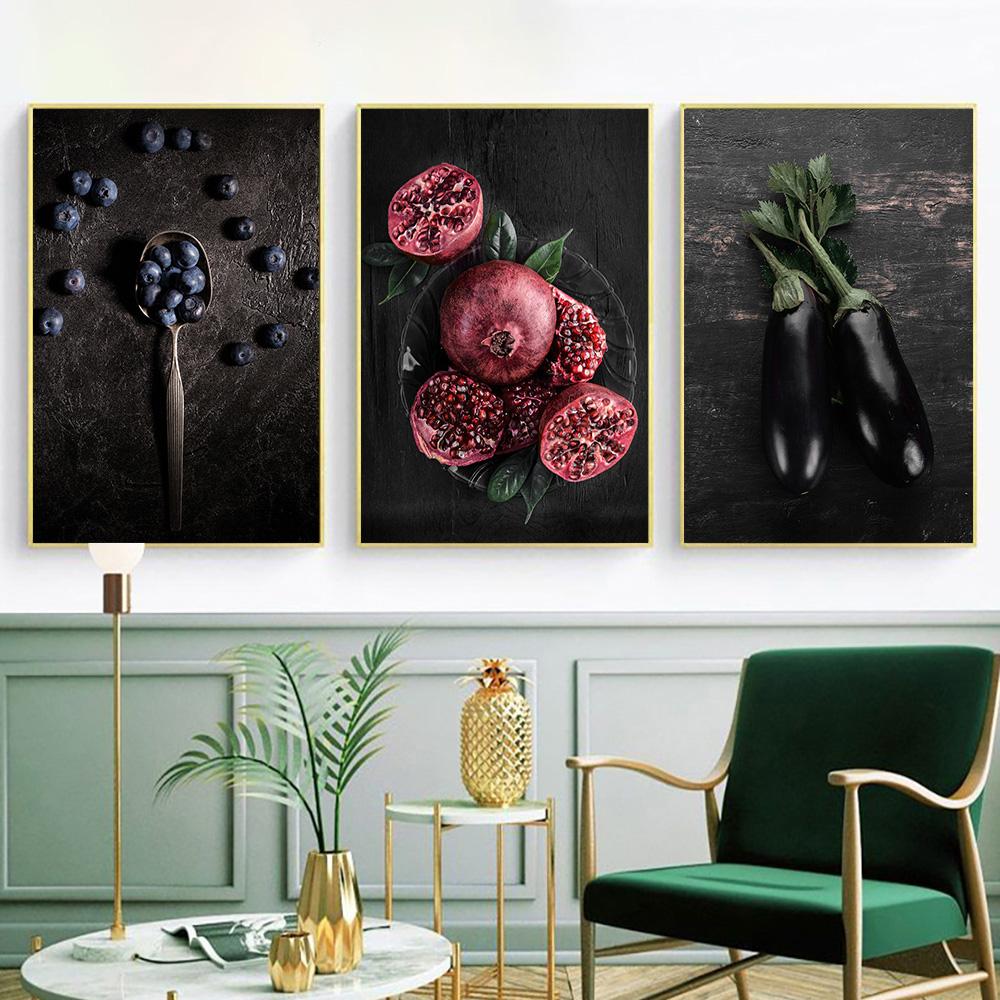 Food Kitchen Poster Pomegranate Blueberry Wall Art Canvas Print Painting Picture Nordic Restaurant Home Decoration Mural Cuadros