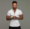 חולצת שמלת אופנה לגברים קיץ קלאסית Slim Fit כפתור חולצות שרוולים קצרים לגברים מזדמנים עסקים גברים היפסטר חולצה חברתית