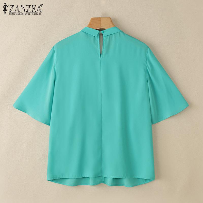 ZANZEA Women Loose O-neck 3/4 Sleeve Solid Color Casual Blouse
