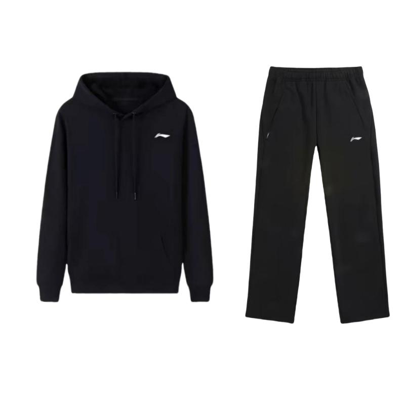 Li-Ning Minimalist Brand Logo Comfortable Long Sleeve Sweatshirt Versatile Long Pants Casual Sports Suit Men Activewear Black AKLUA81-1+YWDT331-1