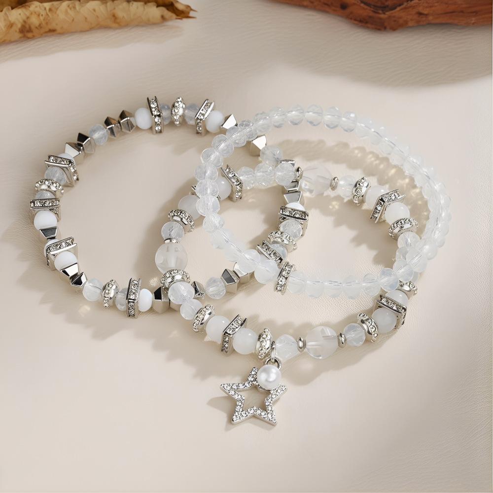European and American multi-piece bracelet handmade beaded pearl rhinestone bracelet women's bohemian fashion love bracelet
