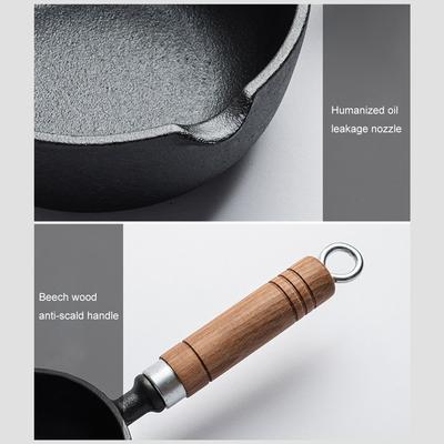 11/13cm Cast Iron Mini Egg Frying Pan Wood Handle Mini Sauce Pan Small Soup Pot Hot Oil Pan Gas Stove Induction Cooker Universal