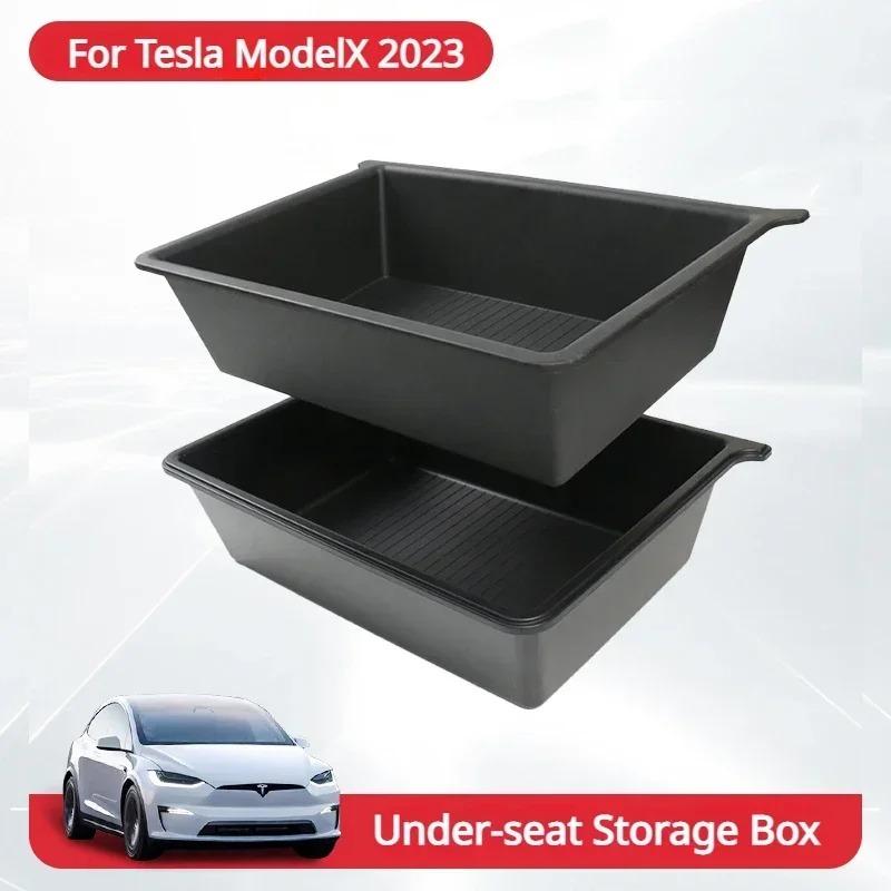 For Tesla Model X Front Underseat Storage Box Car Seat Push Pull Drawer TPE Hidden Storage Boxes Car Interior Accessories 2024