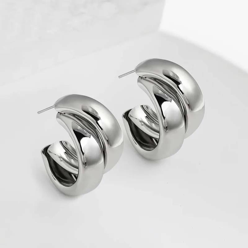 

Fashion Gold Color Double Round Hoop Earrings for Women Exaggerated Metal Large C-Shaped Smooth Chunky Earrings Jewelry hoops