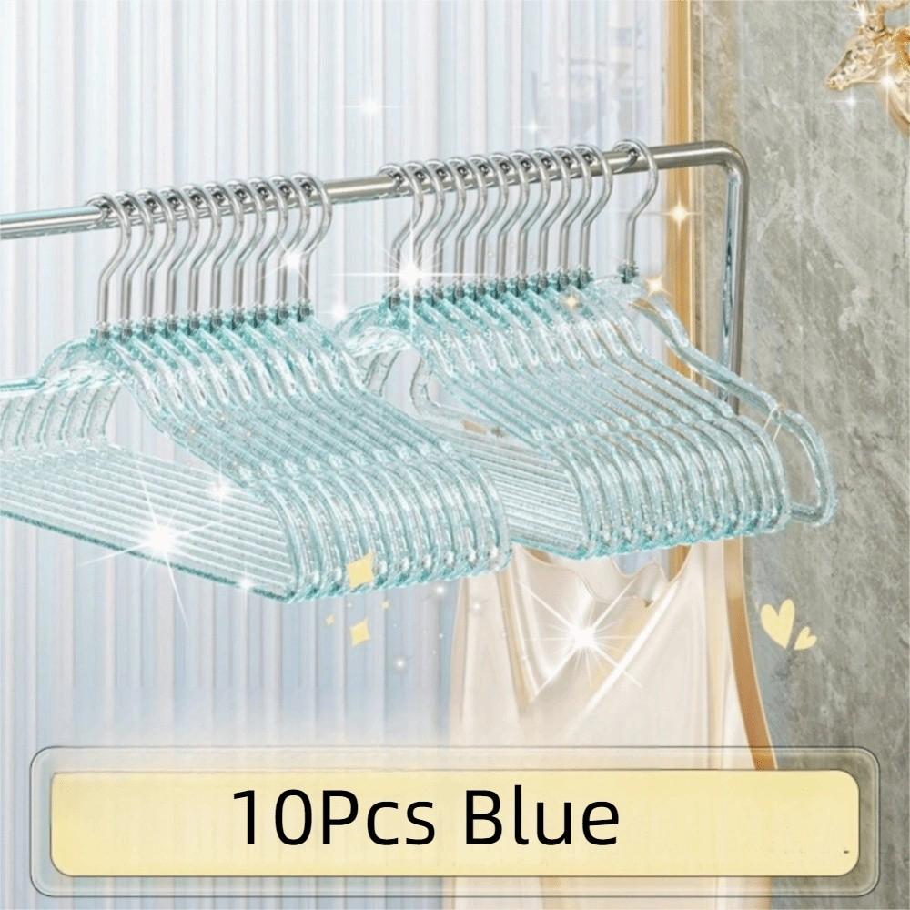 10Pcs Non-marking Transparent Glitter Hangers Non-slip Clothes Drying Rack Laundry Hanger  Wardrobe