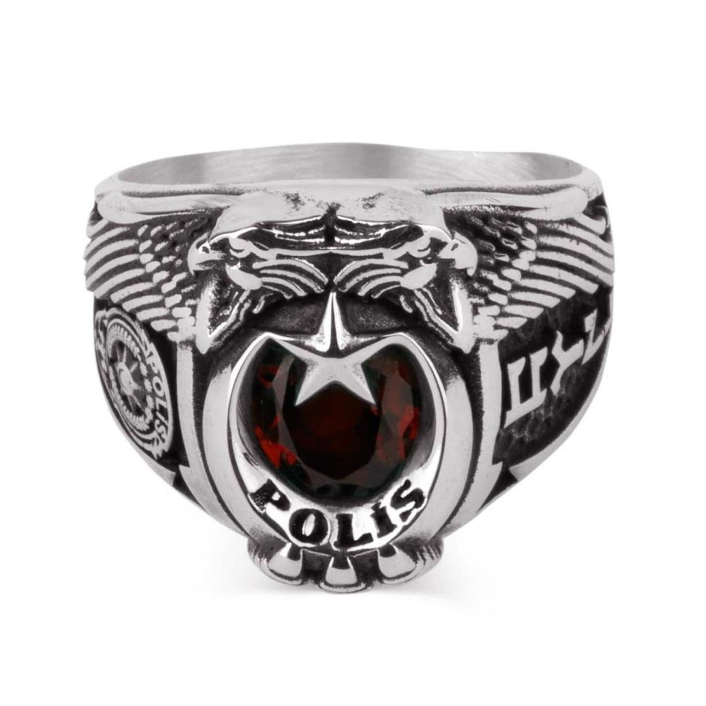 

Женское полицейское кольцо с двойной головой орла и турецкой надписью