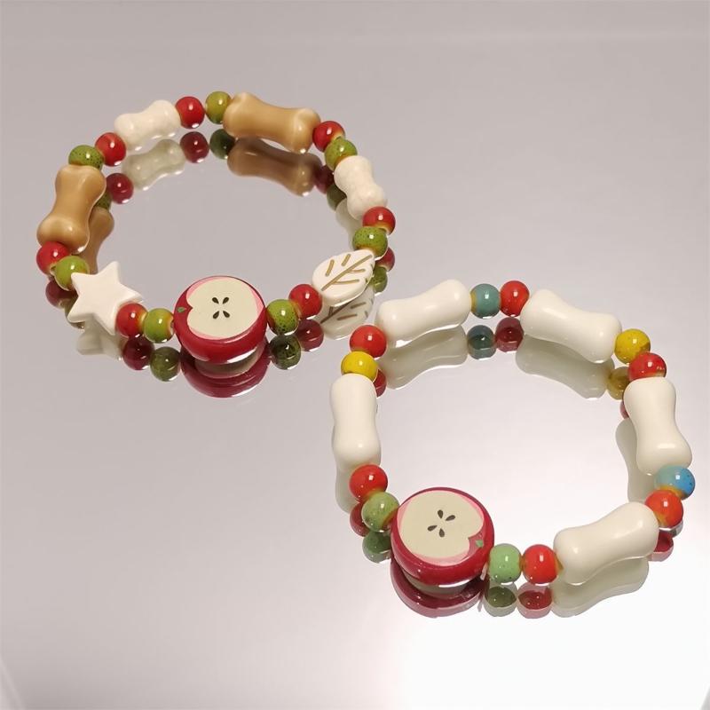 Retro Apple Bead Bracelet Cute Color Mixed Star Women Bracelet Fashion Design Jewelry Trend Bracelet Accessories Gift