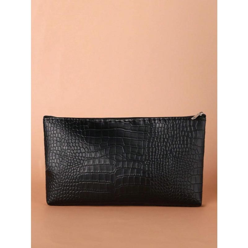 

1 шт. косметичка на молнии с узором крокодила чёрный