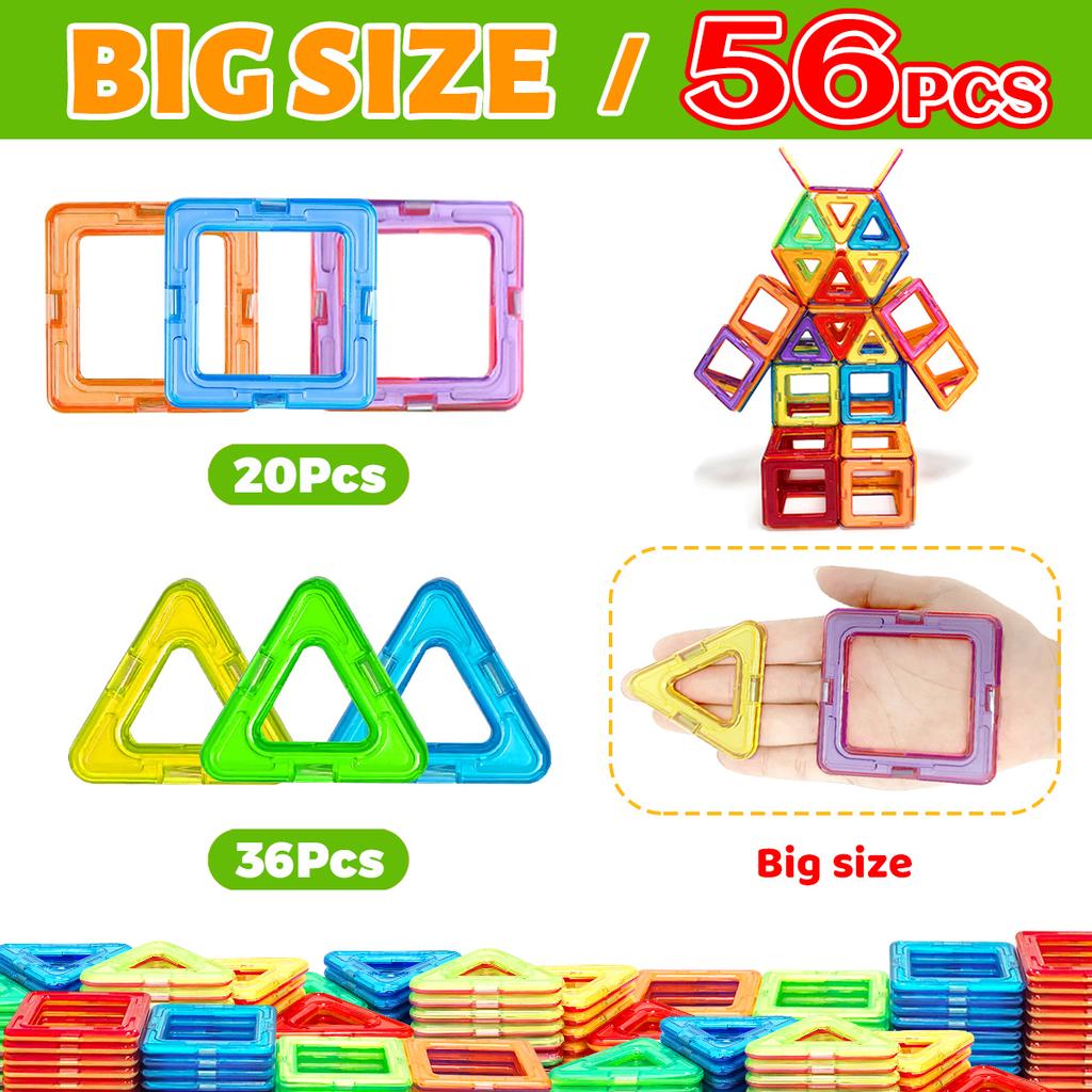 Big Size Magnetic Building Blocks - 3D STEM Educational Constructor Toys For Kids Multiple Shaped Magnetic Building Blocks