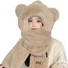 Women's Cute Bear Winter Set: Thick Velvet Hat, Scarf, and Gloves for Warmth.