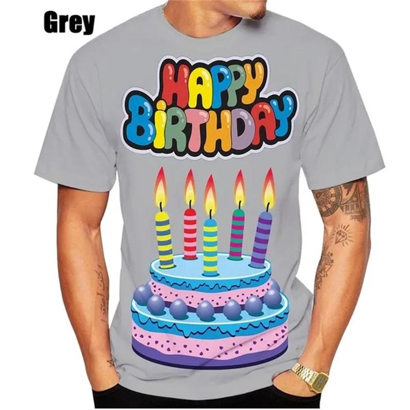 Summer 3D Print Happy Birthday Cake Graphic T Shirts For Men Women Short-sleeved Round Neck Men's Plus Size Tee Tops Clothing