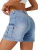 Women's Versatile High-Waist Cargo Denim Shorts - Multi-pocket, Wide-leg, Casual Summer Style