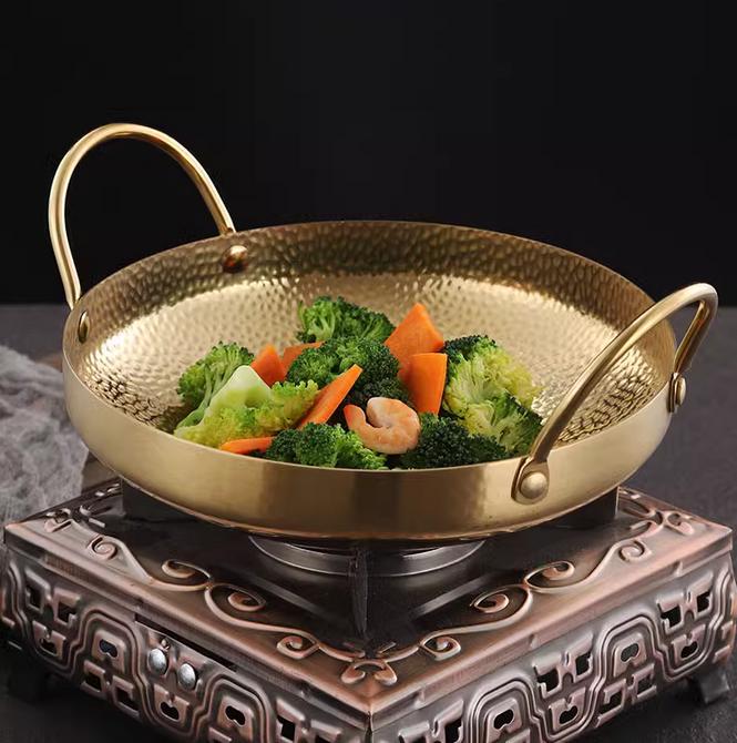 Deep Stainless Steel Golden Gold Dry Bar Small Pot Household Small Hot Pot Alcohol Stove Upmarket Chafing Dish Stripe Hotpot