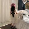 Summer New Girls Fashion White Shining Star Beads Cake Dress Kids Square Neck Bow Evening Dresses