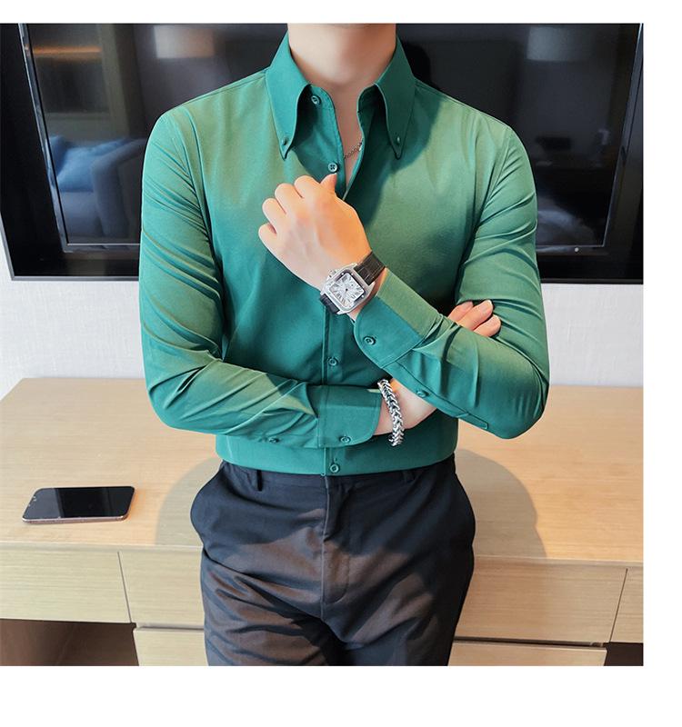 Cămașă de Afaceri Slim Fit pentru Bărbați, cu Mânecă Lungă, Stil Coreean Nou, cu Guler Mare în Stil Britanic