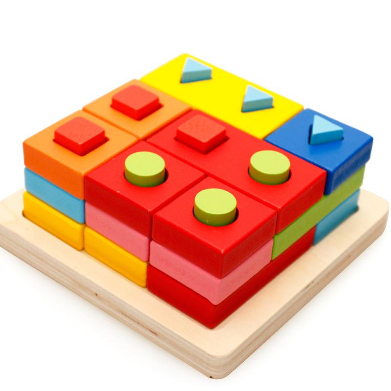 Kids' Educational Wooden Shape Stacking Blocks - Toddler Learning Toy
