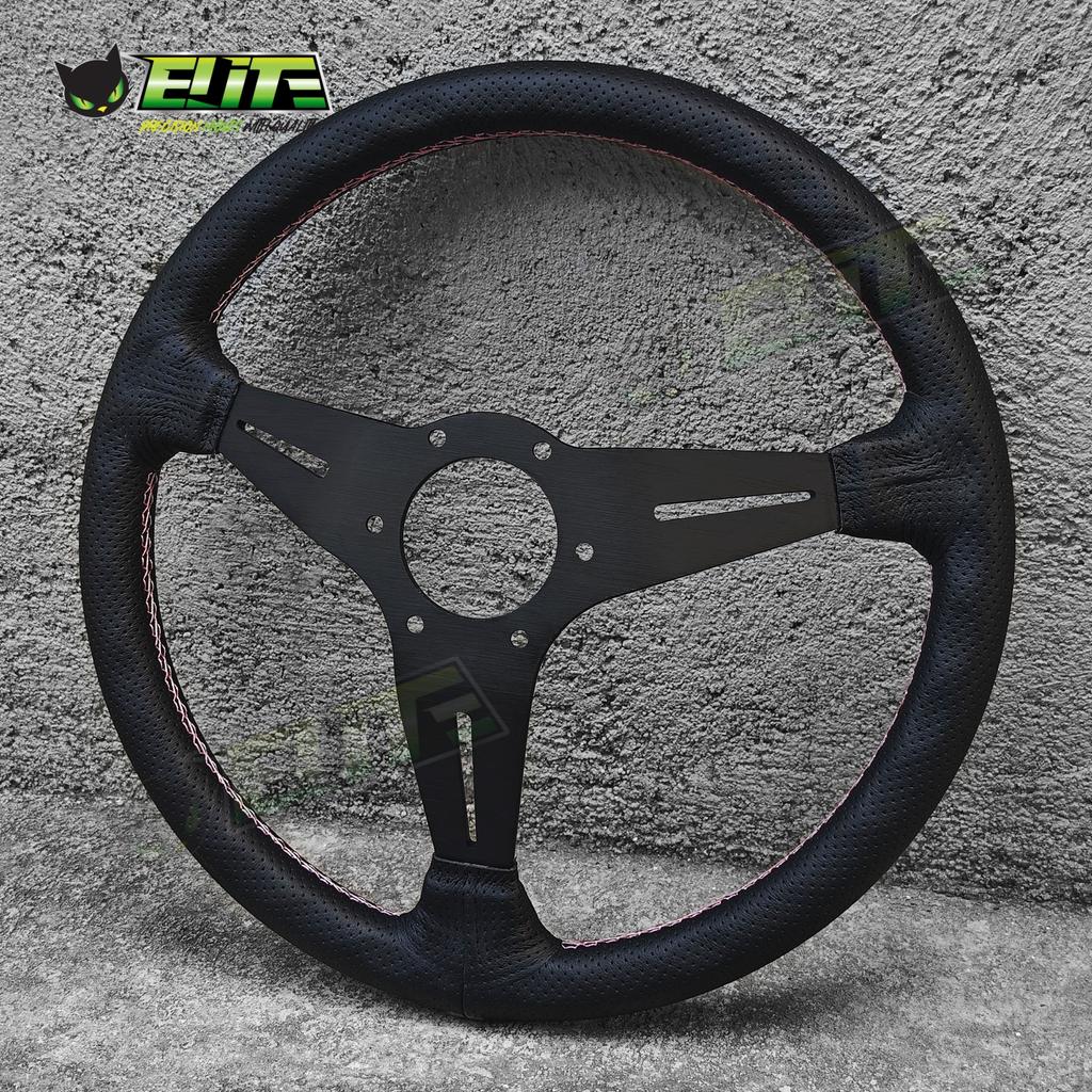 JDM Univerzální 14palcový kožený volant Modifikovaný sportovní volant pro auto Růžové prošívání