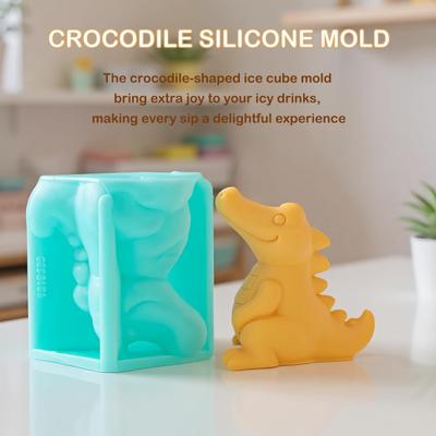 1/2Pcs Ice Cube Tray Cartoon Crocodile Shape Silicone Mold Food-Grade Jelly Chocolate Mold Easy Demould Handmade Soap Mold