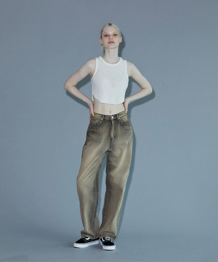 PINBLACK Vintage Washed Denim Pants Beige