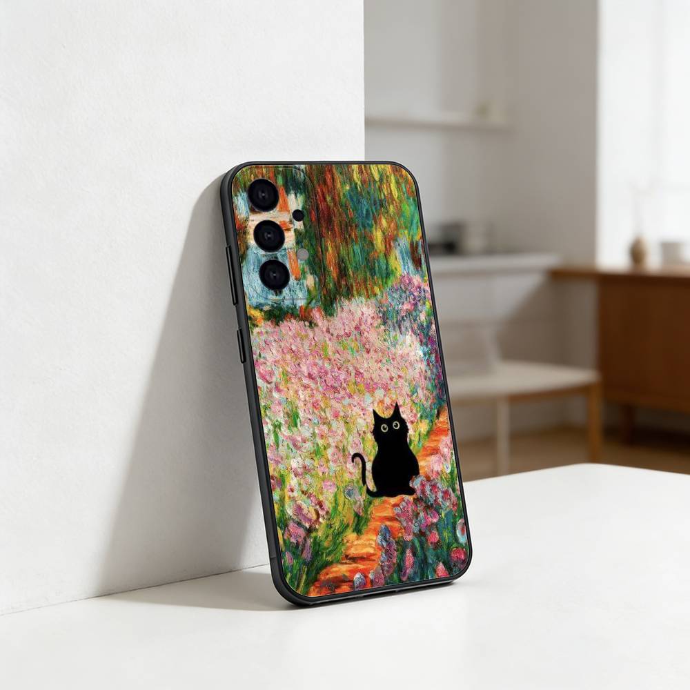 funny art matisse M-monet black cat phone Case For Samsung S25,24,21,22,23,30,Ultra,20,Plus,Fe,Lite,Note Soft Black Cover Samsung S205G