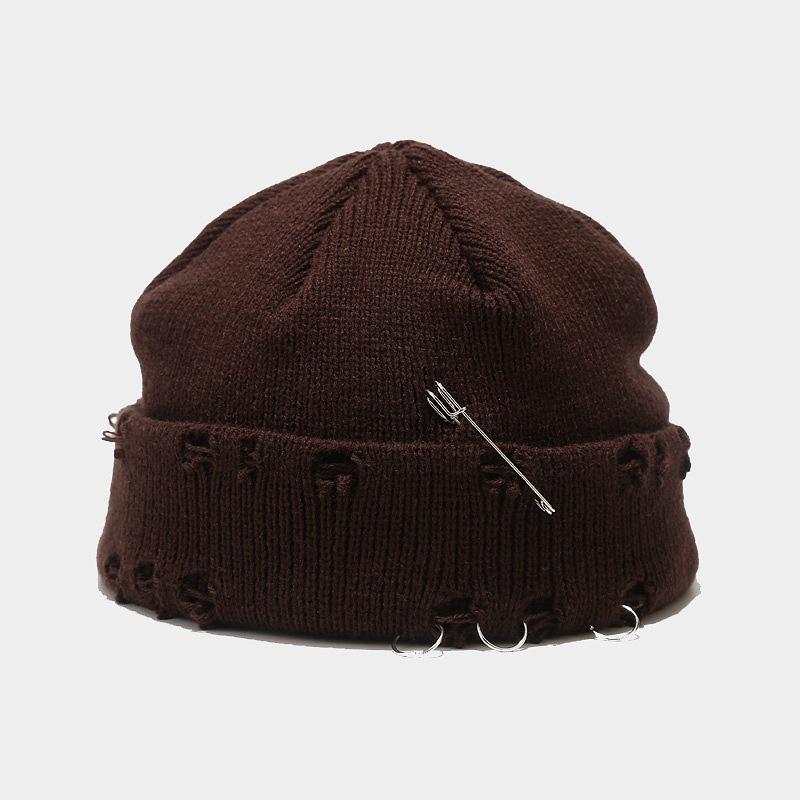 1pc Winter Harajuku Y2k Style Knitted Beanies Hats for Women,outdoor Fashion Warm Thick Flanging Metal Ring Short Hat Fleece Cap
