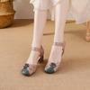 2025 Summer Genuine Leather Shoes Gladiator Sandals Women 4cm High Heels Classic Black Round Toe Hollow Ladies Sandals