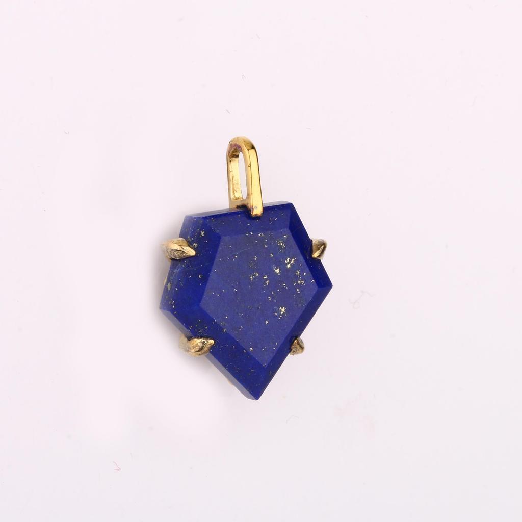 Lapis Lazuli Pentagon Pendant 925 Sterling Silver Gold Plated Geometric Fine Jewelry Gift for Her