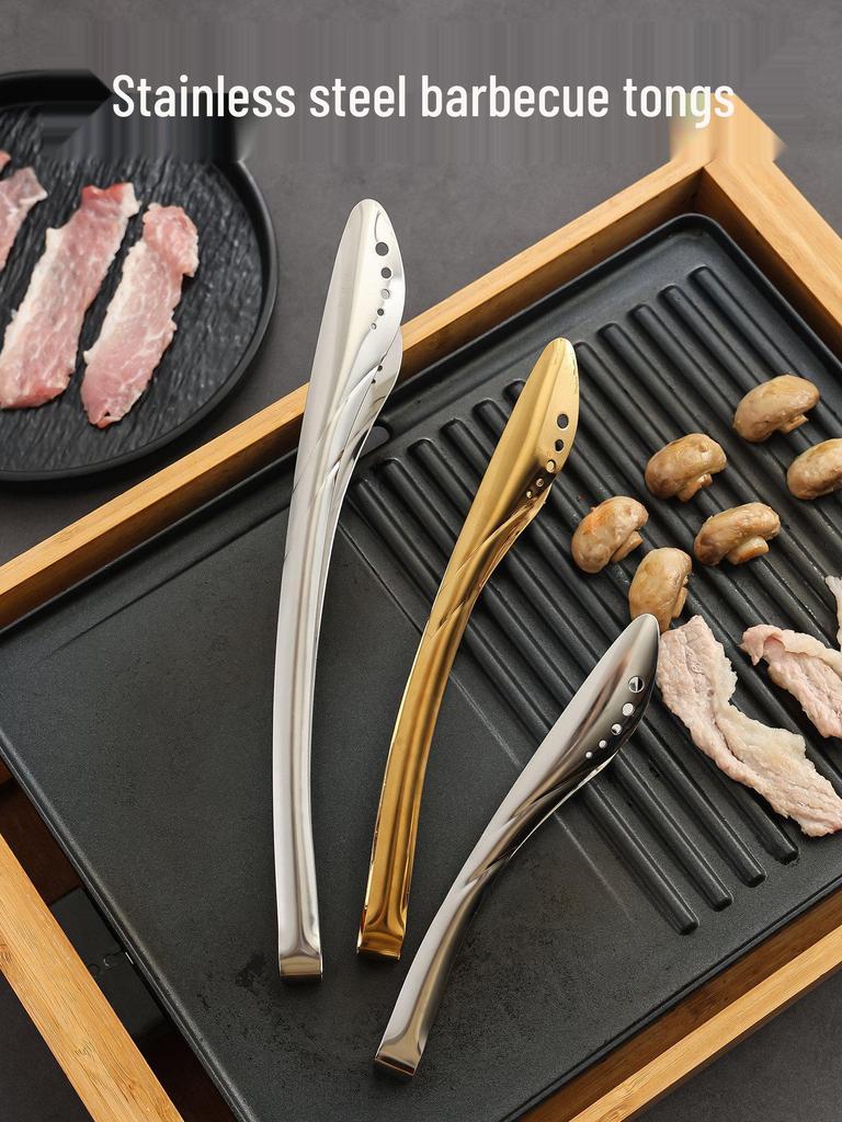 Korean Style Stainless Steel BBQ and Cooking Tongs for Grilling, Buffets, Hot Pot, and Dessert.