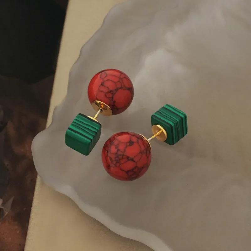 Elegant Retro Natural Stone Contrast Earrings - Two-Way Wear, Light Luxury European & American Style