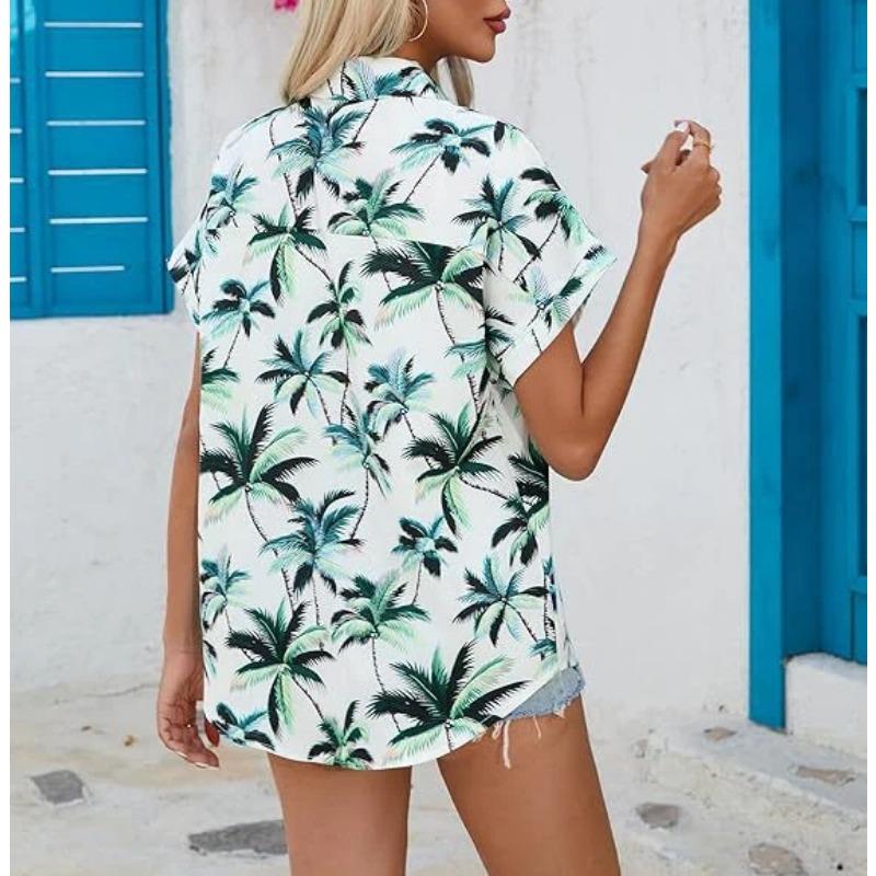 Sommer Neues Hawaiianisches Hemd für Damen Lässig Kurzärmelig Tropische Blume 3D-bedrucktes Hemd