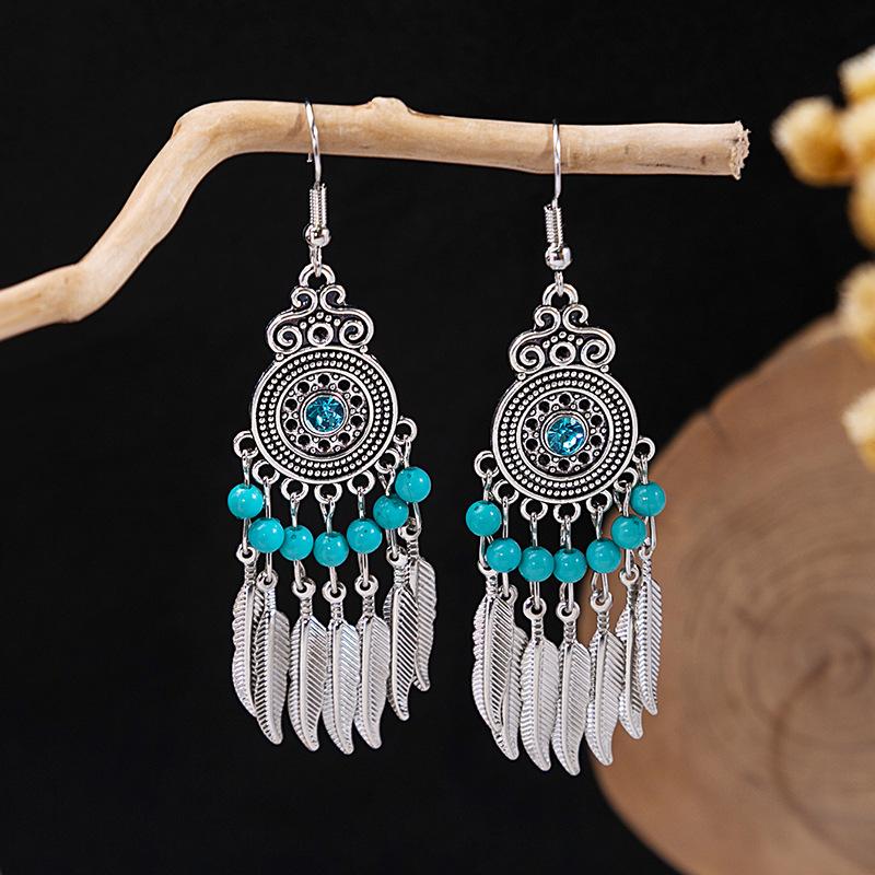 Bohemian Fringed Turquoise Earrings, Retro Minority Style Earrings, Personalized Temperament Earrings.