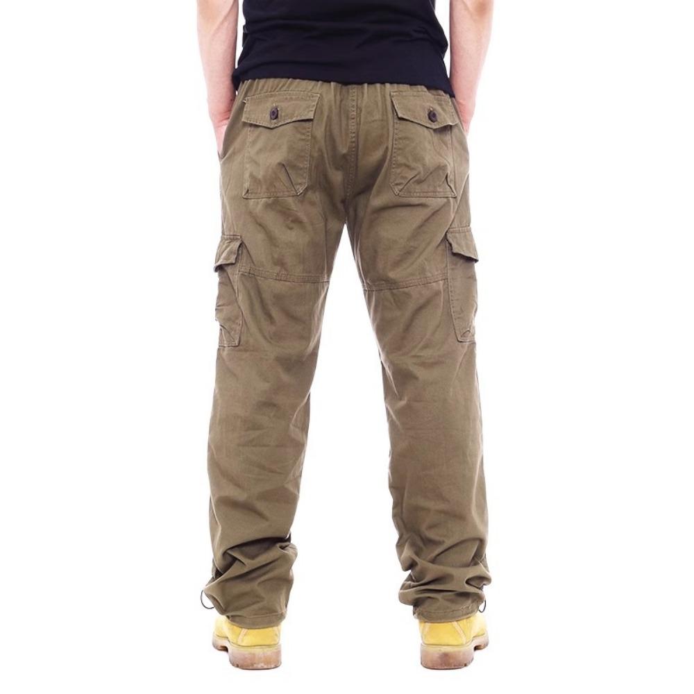 2025 Cargo Pants Men 100% Cotton Multiple Pockets Elastic Waist Casual Trousers Outdoor Hiking Climbing Mountains Men's Pants