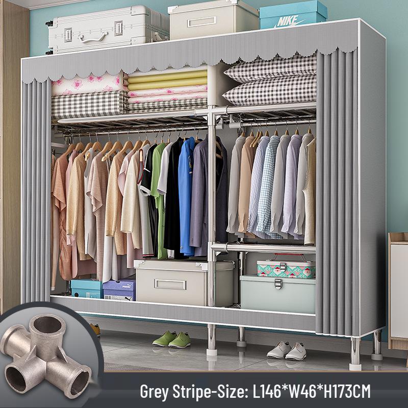All-Steel Frame Thickened Cloth Wardrobe for Bedroom or Dormitory - Large Capacity Storage