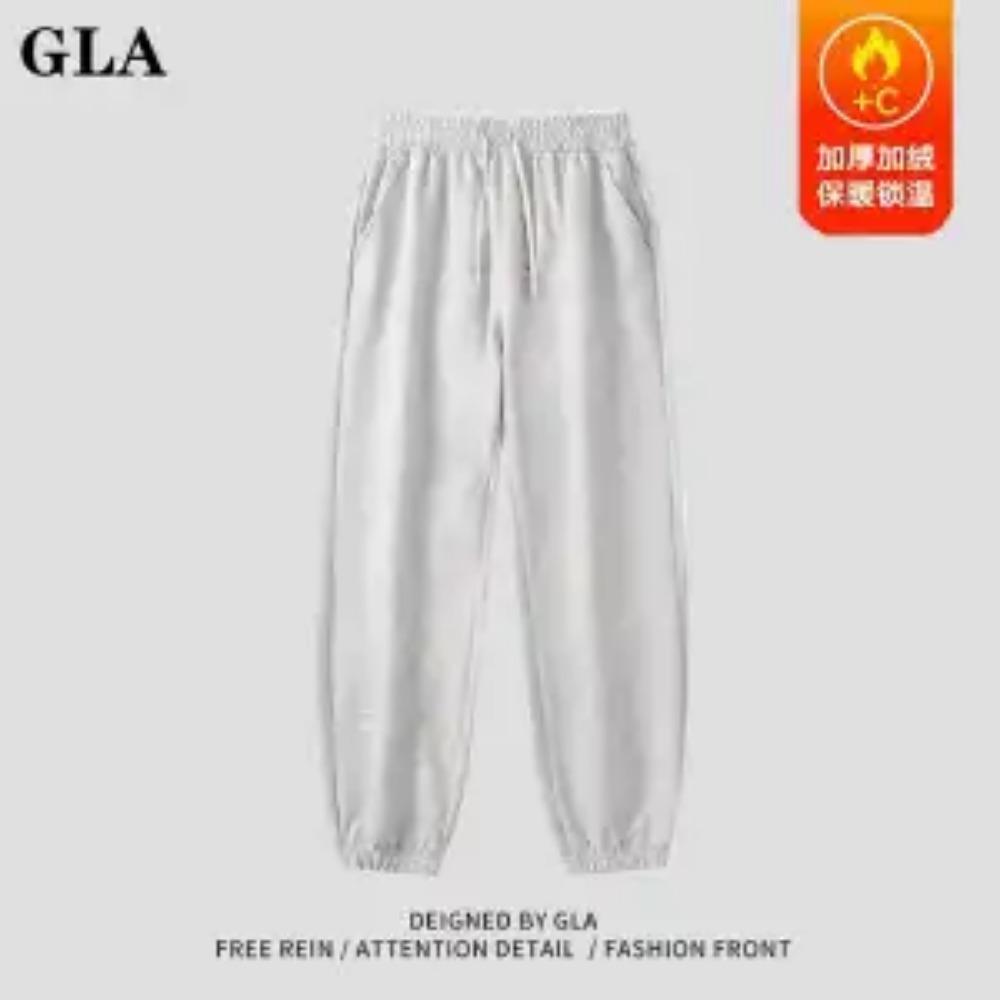 

Spring and Autumn Fashion Brand American Simple and Loose High Waist Drawstring Solid Color Sports Tie Feet Casual Pants L белый