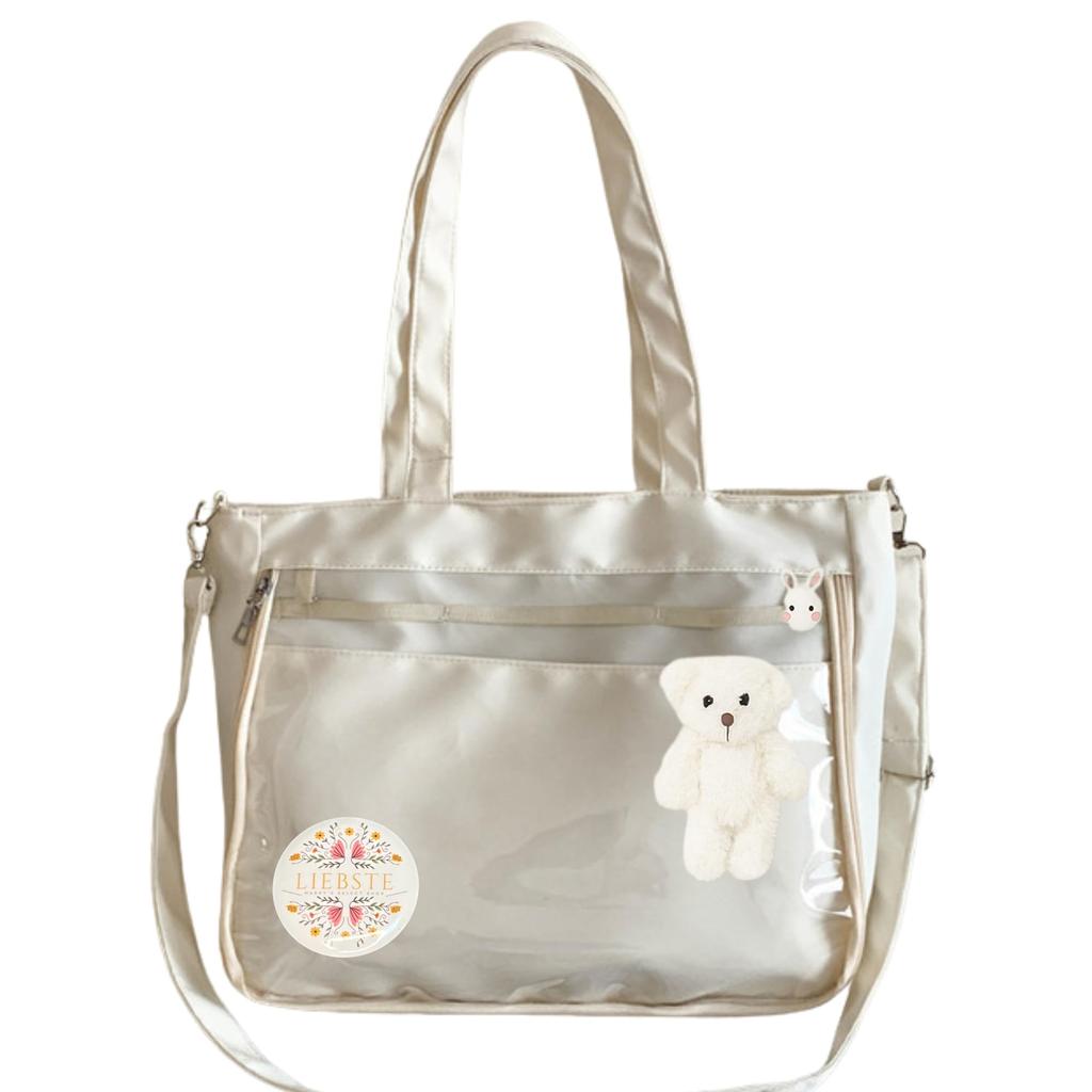 Cute Ita A4 Black and Decorative Space for Displaying Button Badges and Plush Clear PVC 28cm x [Liebste] Bag, Size, White, Toys, Tote/Shoulder Bag,