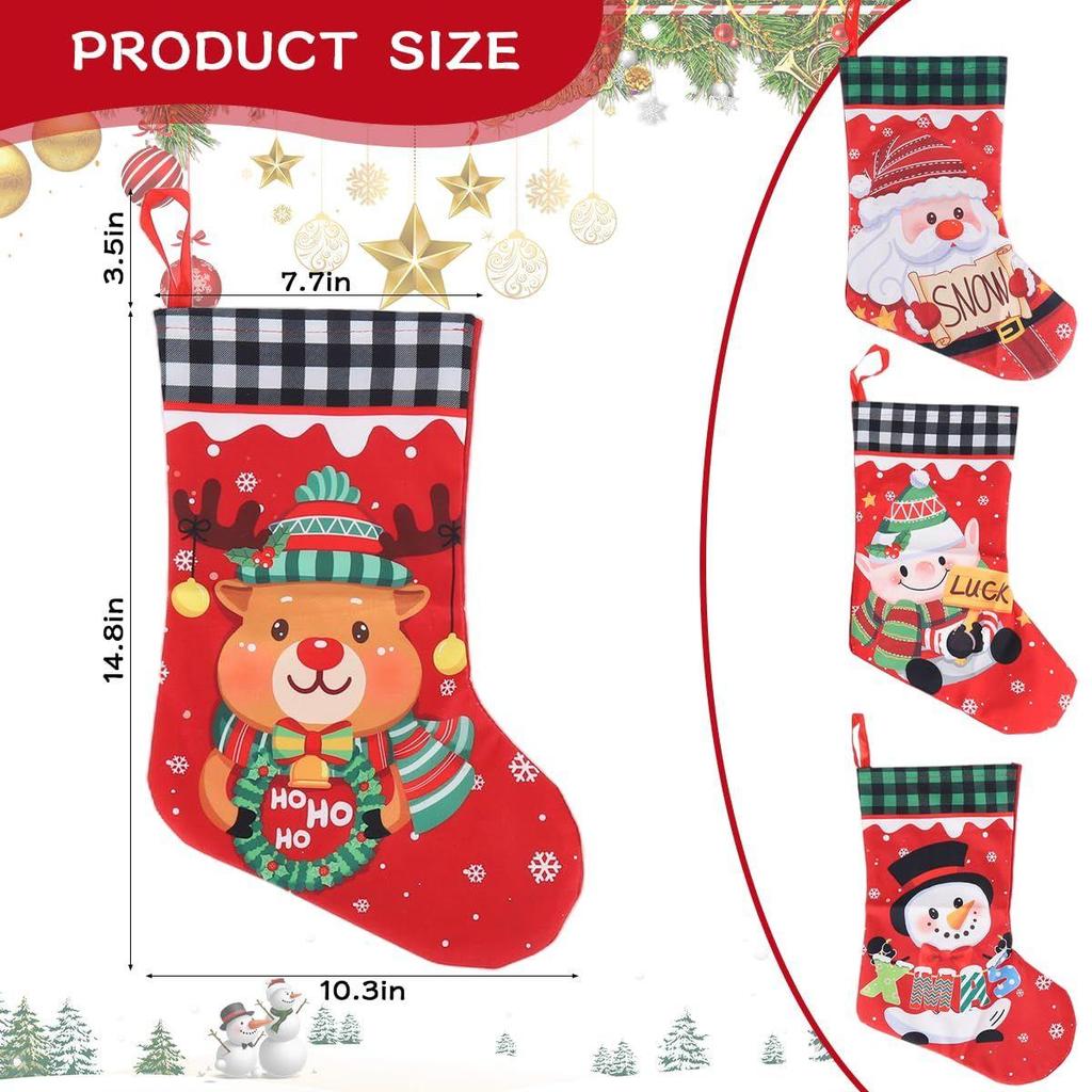 Set of 4 Christmas Decorations Stockings Snowman, Santa, Reindeer Socks Christmas Tree Decoration Items Gifts Hangings Stocking Set