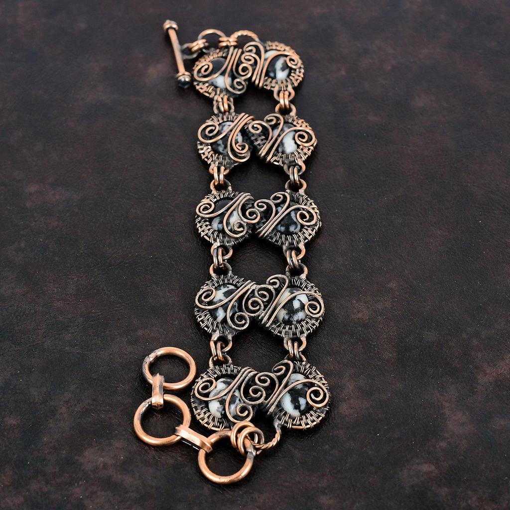 Weißes Büffeltürkis Armband, Kupferdraht umwickeltes Armband, verstellbares Kettenarmband, handgemachter Kupferschmuck, Original Edelsteinarmband