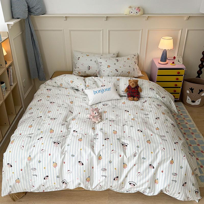 Skin-Friendly Striped Cotton Bedding Set - Fresh Style, 100% Pure Cotton, A-Class Quality, Four-Piece Set for Spring/Summer