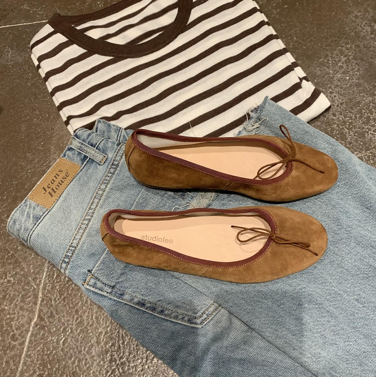 

Версия из телячьей кожи с пятнами ~ Виноградная мать та же Парижская классика Французская круглая голова темперамент бант маленький низкий каблук одинарные туфли женские 35