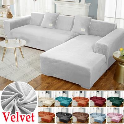 Velvet Sofa Cover Luxury L Shape Sofas Cover Plain Color Corner Sofa Covers Armchair Anti -Dust Elastic Slipcover Pet Friendly