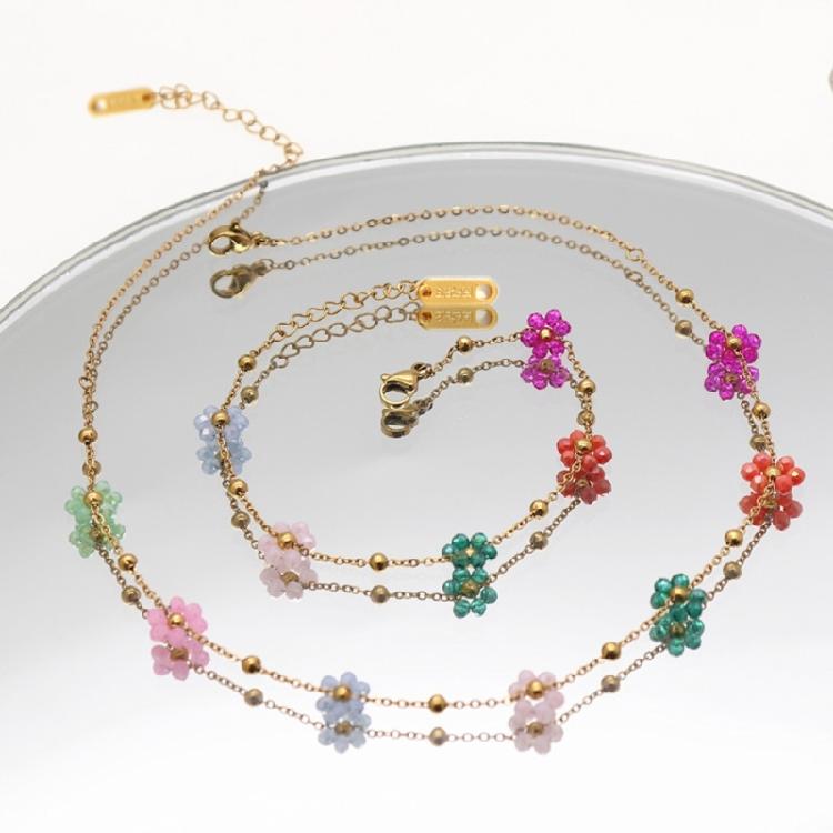 Flower Bead Bracelets Necklace Sweet Cute Choker Necklace Stackable Bangle
